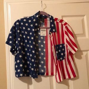 NWT CROPPED USA FLAG BUTTON UP